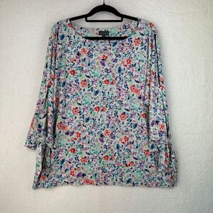 The Limited Blouson Top Womens 2X Floral Lightweight Stretchy Office Open Sleeve